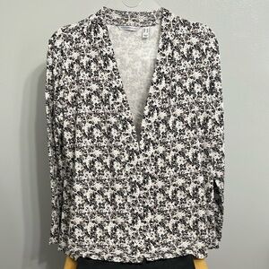 Isaac Mizrahi Live! Floral Black and White Women's Open Front Jacket size Small